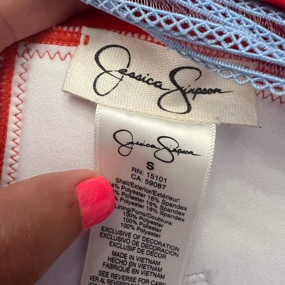 Red tropical Jessica Simpson bikini top size small Fourth of July colors - Picture 3 of 7